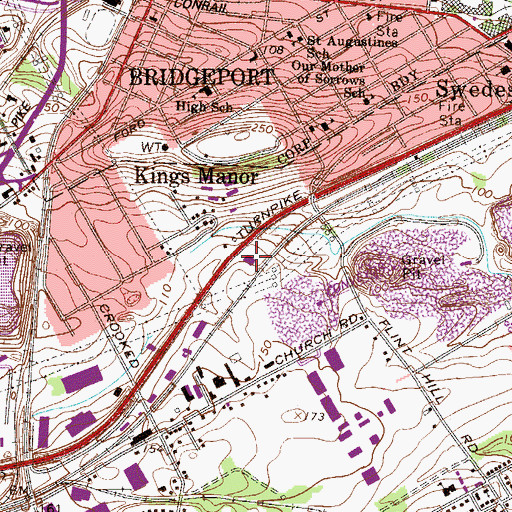 Topographic Map of Pennsylvania State Police Troop T King of Prussia Station, PA