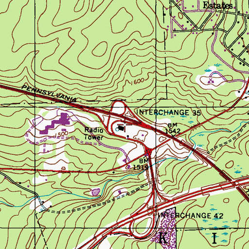 Topographic Map of Pennsylvania State Police Troop T Pocono Station, PA