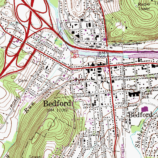 Topographic Map of Bedford Police Department, PA