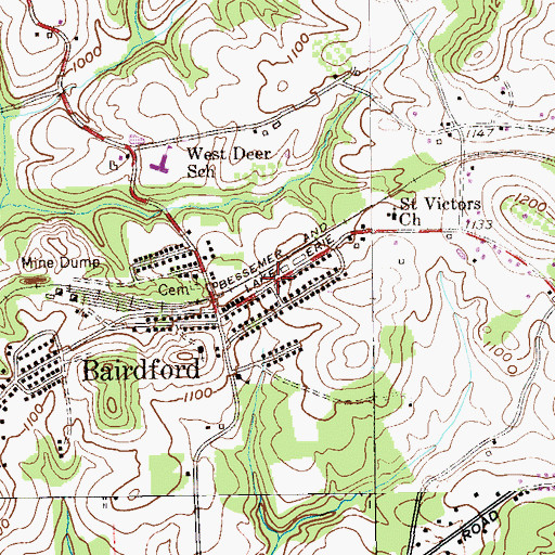 Topographic Map of Bairdford Post Office, PA