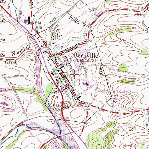Topographic Map of Bernville Post Office, PA