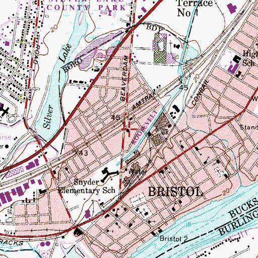 Topographic Map of Bristol Post Office, PA