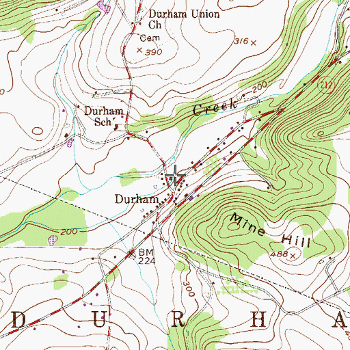 Topographic Map of Durham Post Office, PA