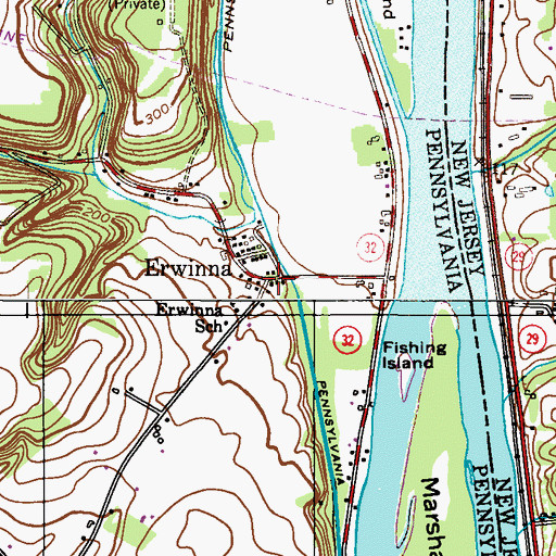 Topographic Map of Erwinna Post Office, PA