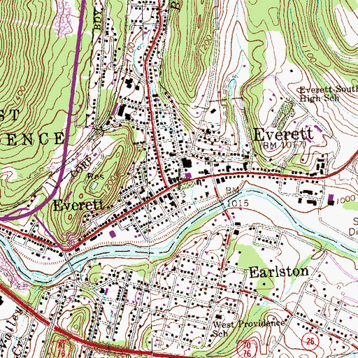 Topographic Map of Everett Post Office, PA