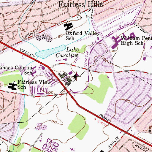 Topographic Map of Fairless Hills Post Office, PA