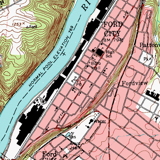 Topographic Map of Ford City Post Office, PA