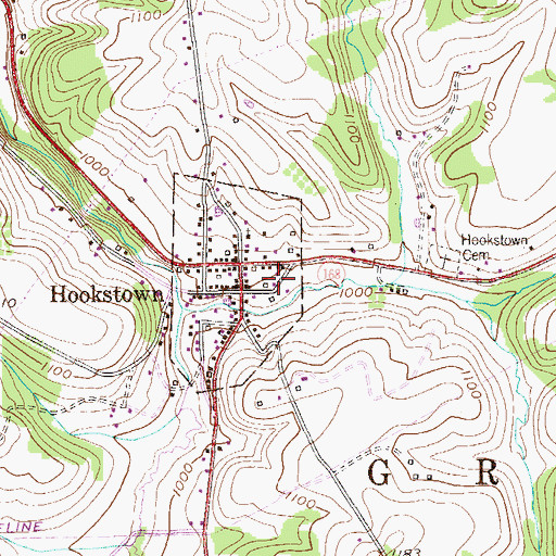 Topographic Map of Hookstown Post Office, PA