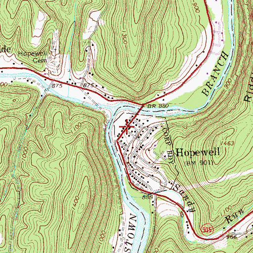 Topographic Map of Hopewell Post Office, PA