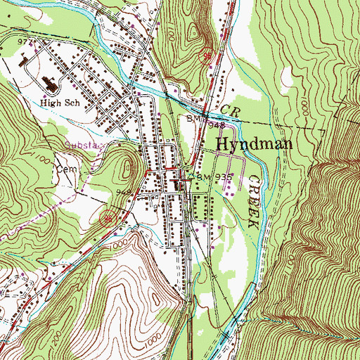 Topographic Map of Hydman Post Office, PA