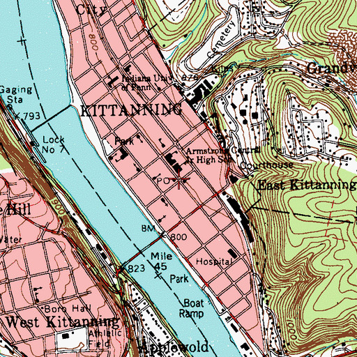 Topographic Map of Kittanning Post Office, PA