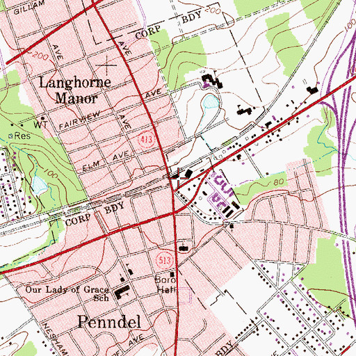 Topographic Map of Penndel Post Office, PA