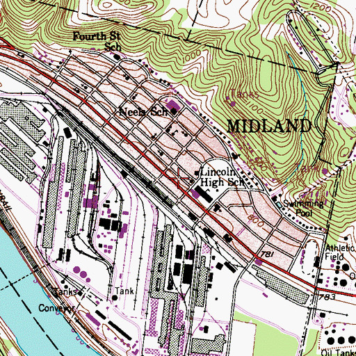 Topographic Map of Midland Post Office, PA