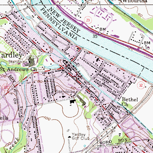 Topographic Map of Yardley Post Office, PA