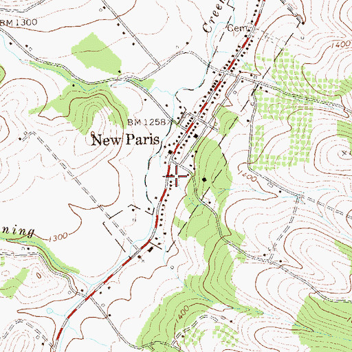 Topographic Map of New Paris Post Office, PA