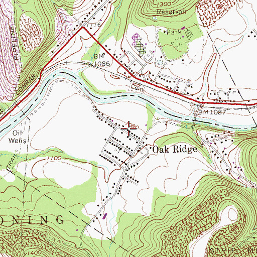 Topographic Map of Oak Ridge Post Office, PA