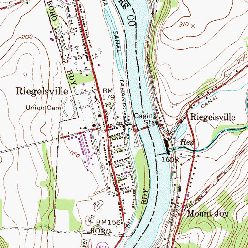 Topographic Map of Riegelsville Post Office, PA