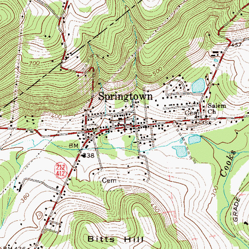 Topographic Map of Springtown Post Office, PA