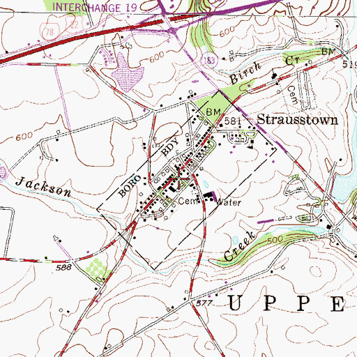 Topographic Map of Strausstown Post Office, PA