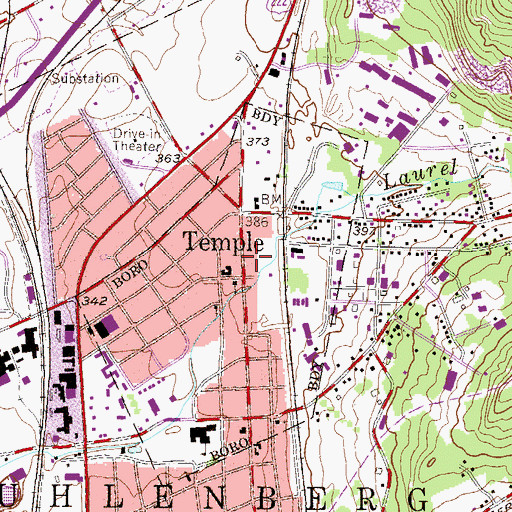 Topographic Map of Temple Post Office, PA