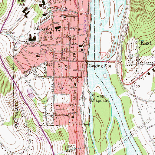 Topographic Map of Towanda Post Office, PA