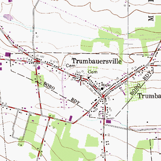 Topographic Map of Trumbauersville Post Office, PA