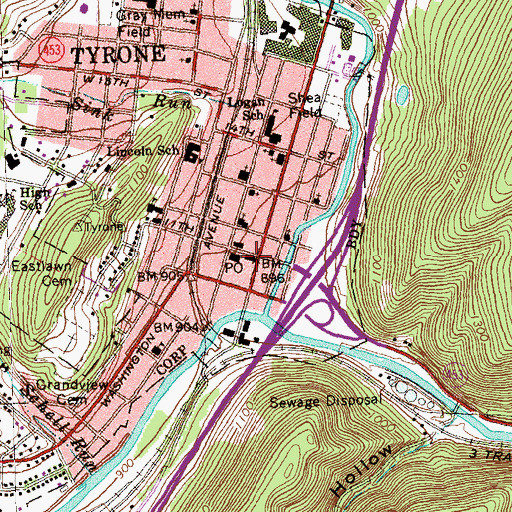 Topographic Map of Tyrone Post Office, PA