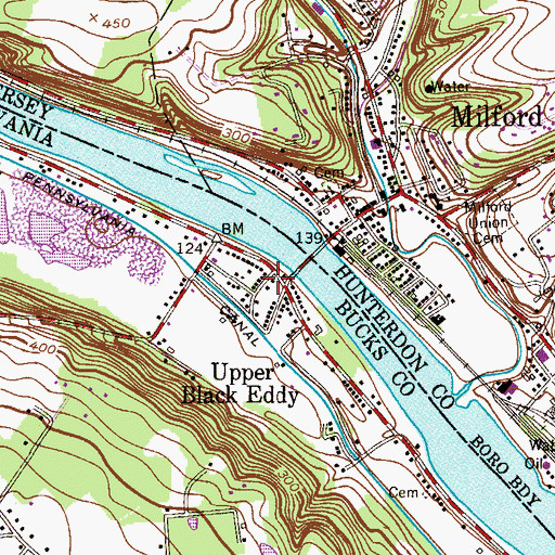 Topographic Map of Upper Black Eddy Post Office, PA