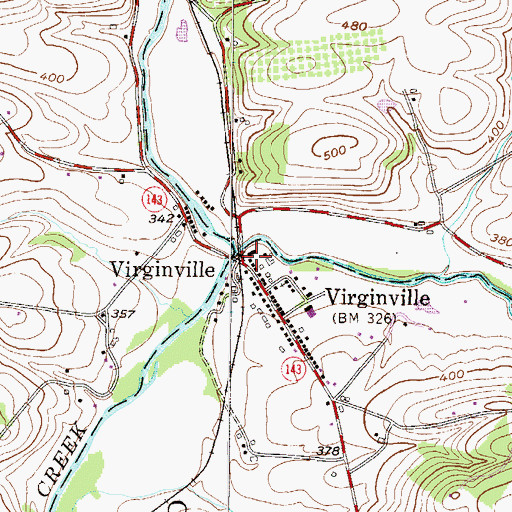 Topographic Map of Virginville Post Office, PA