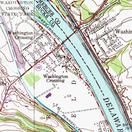 Topographic Map of Washington Crossing Post Office, PA