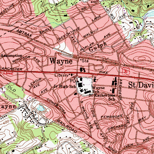 Topographic Map of Wayne Post Office, PA
