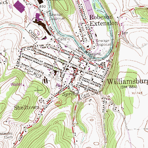 Topographic Map of Williamsburg Post Office, PA