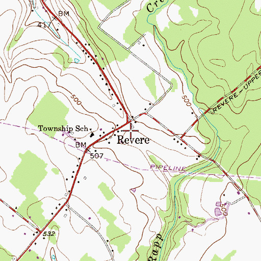 Topographic Map of Revere Post Office, PA