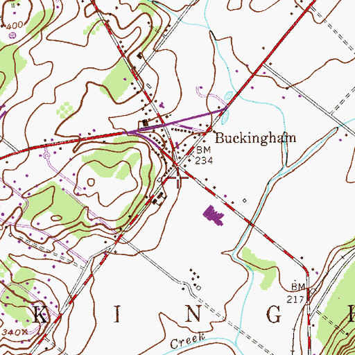 Topographic Map of Buckingham Post Office, PA