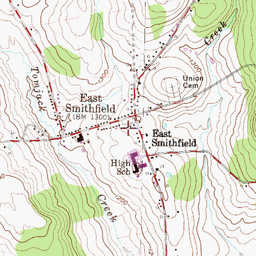 Topographic Map of East Smithfield Post Office, PA