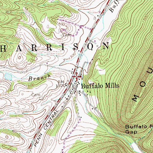Topographic Map of Buffalo Mills Post Office, PA