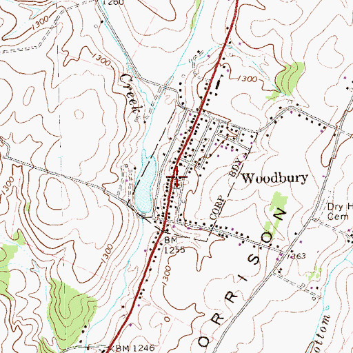 Topographic Map of Woodbury Post Office, PA
