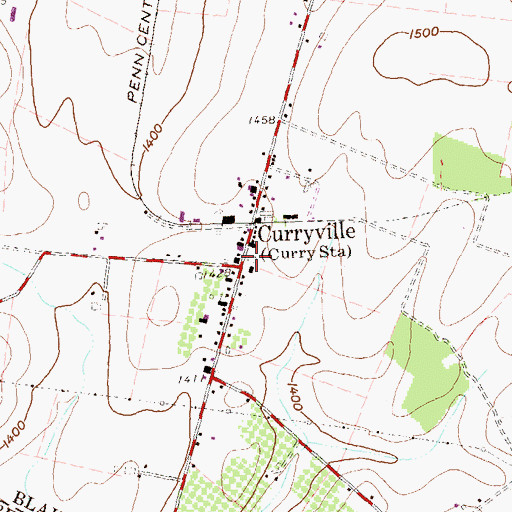 Topographic Map of Curryville Post Office, PA