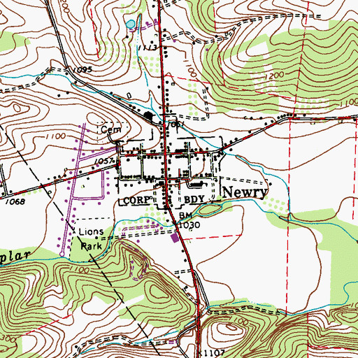 Topographic Map of Newry Post Office, PA