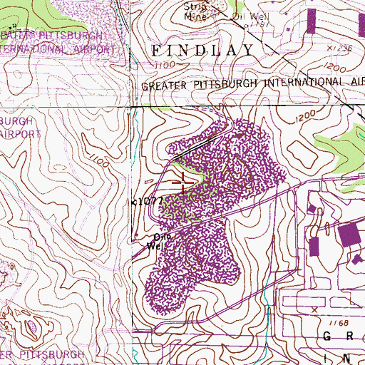 Topographic Map of Pittsburg International Airport Post Office, PA