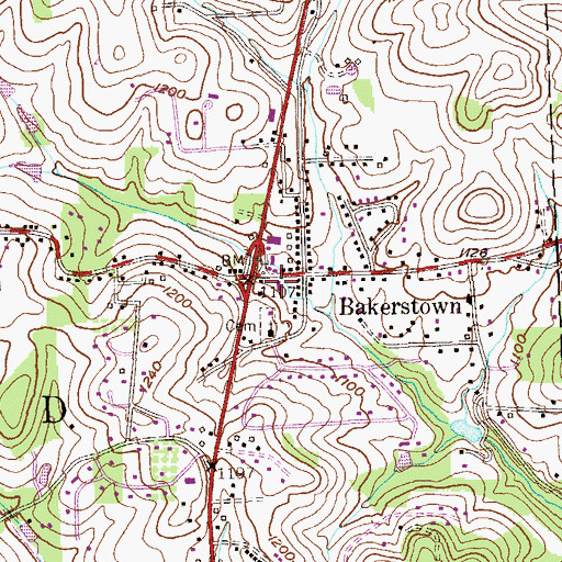 Topographic Map of Bakerstown Post Office, PA