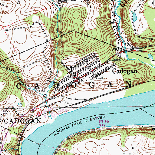 Topographic Map of Cadogan Post Office, PA