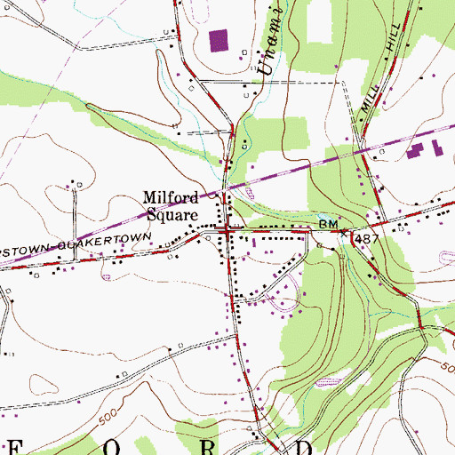 Topographic Map of Milford Square Post Office, PA