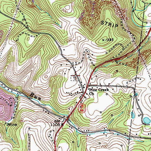 Topographic Map of Pine Creek Baptist Church Cemetery, PA
