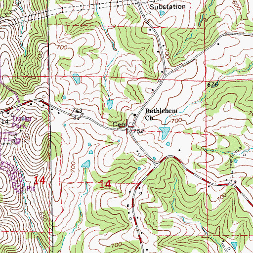 Topographic Map of Bethlehem Cemetery, MO