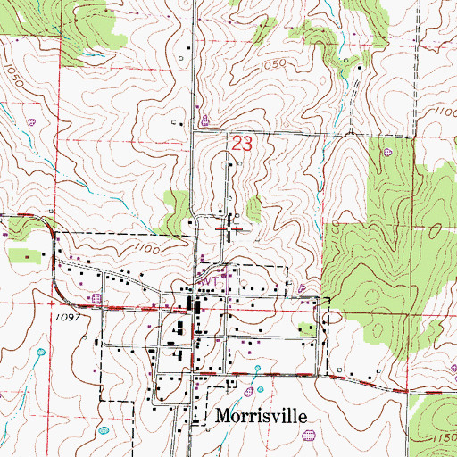 Topographic Map of Morrisville Cemetery, MO