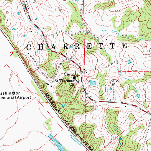 Topographic Map of Saint Vincent de Paul Cemetery, MO