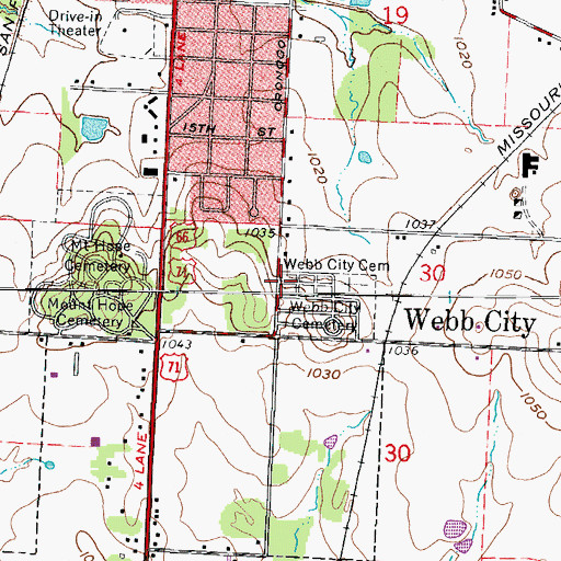 Topographic Map of Wild Rose Cemetery, MO