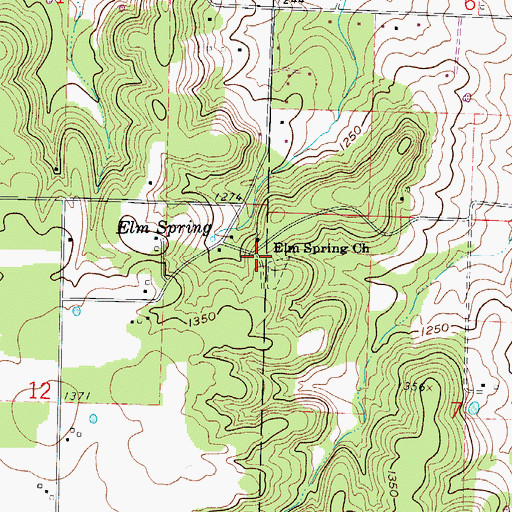 Topographic Map of Elm Spring Cemetery, MO