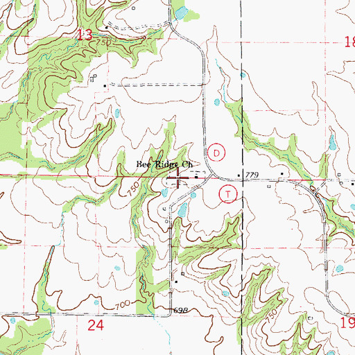 Topographic Map of Bee Ridge Cemetery, MO